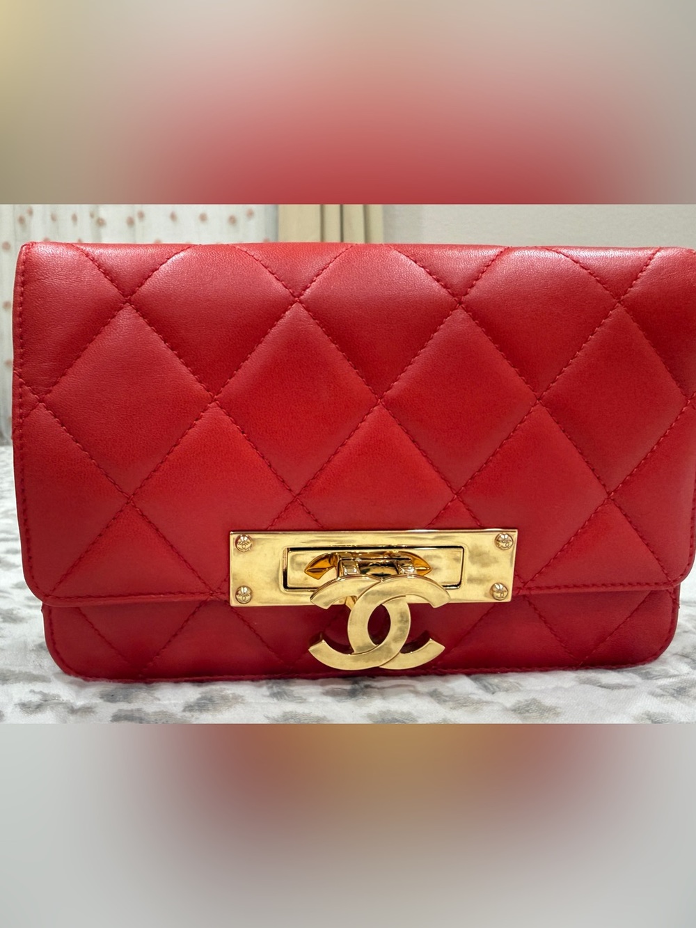 Chanel Red Quilted Leather lambskin WOC with Gold Hardware